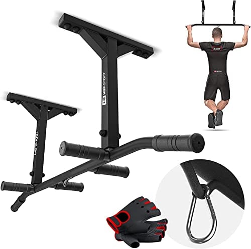 Hop-Sport Multigriff Klimmzugstange für Deckenmontage HS-2001K – Profi Fitness Pull Up Bar mit 6 rutschfesten Griffen und Halterung für Boxsack oder TRX