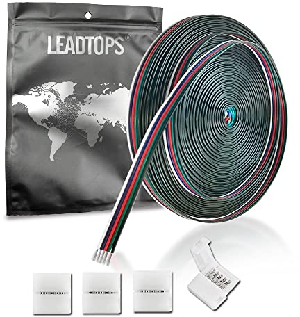 LEADTOPS 10M RGBW 5pin Cavo Elettrico di Prolunga Calibro 22 5 Core con Connettori per Striscia a LED RGBW, Luci a Nastro, Lampada