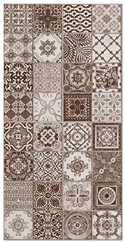 Panorama Tapis Vinyle - Modèle Carreaux Ciments Nijar Brun 120x160 cm - Différentes Tailles - Deco Maison, Cuisine, Chambre et Exterieur