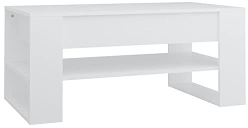 vidaXL Couchtisch Beistelltisch Wohnzimmertisch Kaffeetisch Sofatisch Teetisch Tisch mit Ablage Wohnzimmer Weiß 102x55x45cm Holzwerkstoff
