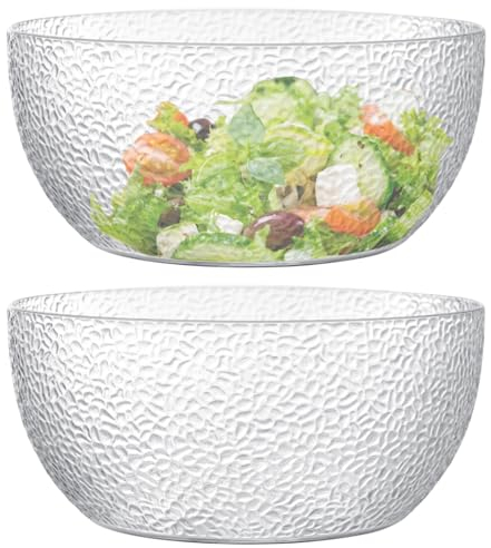 Qxbekmor Ensaladeras acrílicas de 134 onzas, cuencos de servir de 9.5 pulgadas para frutas, palomitas de maíz, patatas fritas, salsas, condimentos, juego de 2 unidades, circulares transparentes