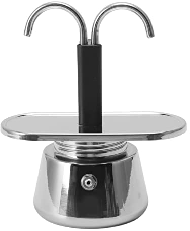 Fewb Mini 2 Tazas Moka Pot, 100ML Estufa de Acero Inoxidable Moka Pot Cafetera de Doble Tubo, DIY Estilo Italiano Cafetera Moka Cafetera para Acampar en Casa