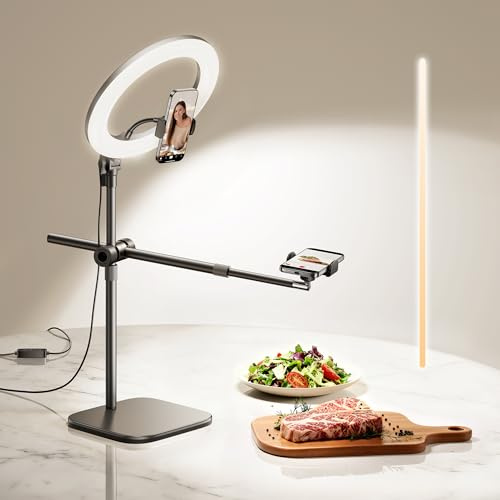 Overhead Phone Mount,Overhead Camera Mount Stand[Anti-Shaking] with 10.5 Ring Light,Desk Stand for iPhone with Ring Light for Video Recording,Zoom Meeting,YouTube,TikTok