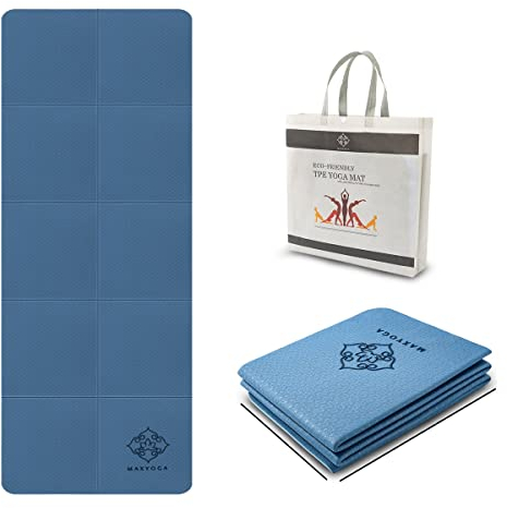 MAXYOGA® Faltbare Yoga-Matte, rutschfest, leicht, aus umweltfreundlichem TPE-Material, ideale Größe: 183 x 61 x 6 mm. (Blau)