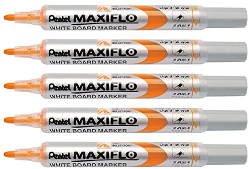 Pentel MAXIFLO Whiteboard-Marker, konische Spitze, 4,0 mm, Orange, 5 Stück