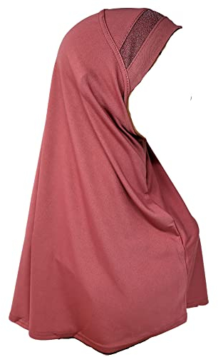 Yaqeen Mädchen Kopftuch Hijab Al Amira mit Glitzerbordüre – Einteilig, stretchiges Lycra, bequem, islamisch, ideal für Schule, Ramadan, Eid, Pink