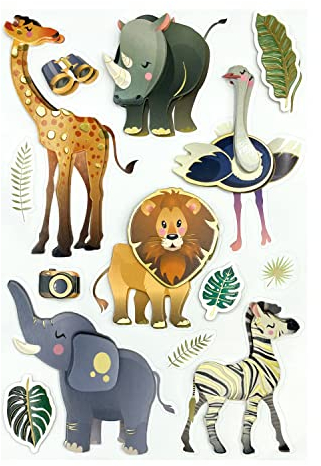 Oblique Unique® 3D Sticker Tiere und Blätter Aufkleber Safari Zoo Gold Glänzend als Dekoration zum Basteln DIY Dekoration Scrapbooking