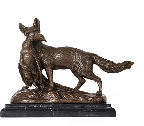 HIHELO Statuen Dekor Bronze Fuchs Jagd Huhn Statue Skulptur Tier