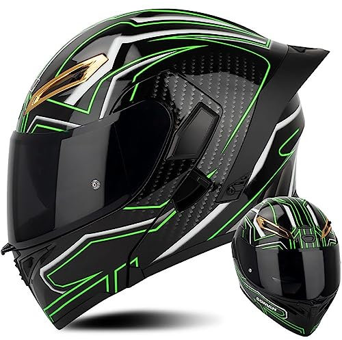 Casque Moto Modulable Double Visière Scooter Chopper ECE Homologué Casque Moto Homme et Femme Casques Intégraux Flip-Up Anti-Collision Casque Integral Modulable pour Locomotive