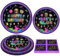 Lot de 120 Décorations d'Anniversaire Néon - Accessoires Lumineux Qui Brillent dans le Noir - Graffiti Multicolores - Ensemble de Vaisselle à Lumière Noire