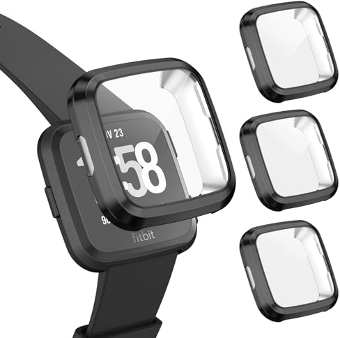 Vancle 3 Stücke Hülle Kompatibel mit Fitbit Versa Schutzhülle NUR, Weiche TPU Vollschutz Display Schutz Schutzhülle Staubdichte Kratzfeste Hülle für Fitbit Versa Hülle, Schwarz × 3