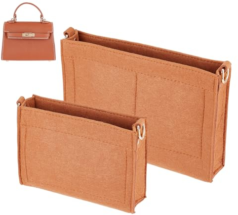 WADORN Handtaschen-Organizer-Einsatz Aus Filz In 2 Größen, Filz-Geldbörsen-Einsatz, Organizer, Tote-Shaper, Kulturbeutel-Einsatz Mit D-Ringen, Geldbörsen-Umwandlung, Mehrere Fächer, Braun