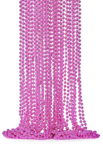 Lot de 12 colliers de perles roses de 83,8 cm - Accessoires en vrac - Collier de perles Mardi Gras - Accessoires pour mariage, anniversaire, révélation du sexe, fête, événements