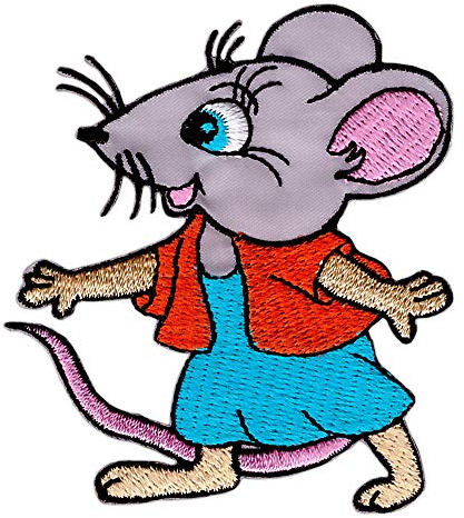 Maus Aufnäher zum aufbügeln oder aufnähen Bügelbild Aufbügler für Kleidung gestickter Bügelpatch Applikation Patch Größe 6,3 x 7,2 cm