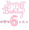 Personalised Birthday Cake Topper - 6th Pink Star Heart Cupcake & Candles Decorations Set (8)