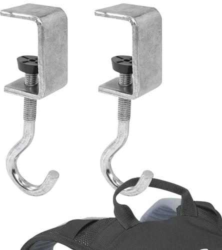 Zayin Desk Mount Hook and Schoolbag Holder Hook Clamp,On Backpack Hanger Portable Desk Mount Headphones Holder for Reduce Desk Clutter Table Desk Table Hanging Storage (Silvery 2pcs)