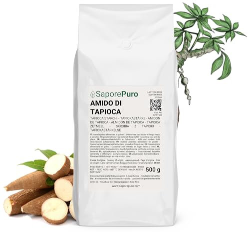 Saporepuro Almidón de Tapioca 500 gr – Espesante natural sin gluten para repostería, postres y cocina asiática, ideal para veganos y una alimentación saludable