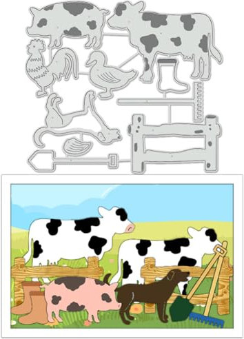 BENECREAT Stanzformen Für Bauernhoftiere, Hunde Schwein Ente Kühe Schablonen Dekorative Prägeschablonen Für Scrapbooking, Fotoalbum, Grußkartenherstellung, 0.8 mm Dick