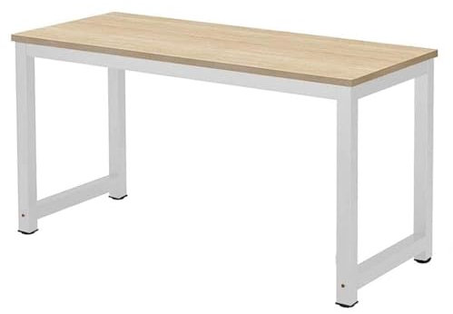 Modern Computer Desk, 120 x 60 x 75 cm, Wood Top with White Metal Frame, Industrial Style