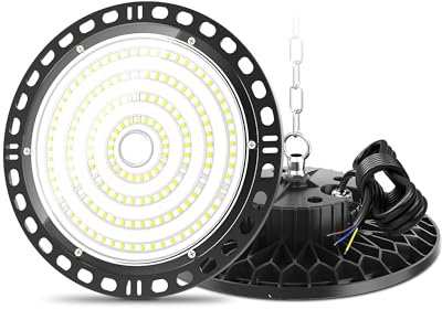 HAPYLUMI Faretto LED UFO 100W, 10000LM Lampada Industriale 6500K Bianco Freddo High Bay IP65 Impermeabile per Garage Magazzini Fabbrica Stadio Coperto