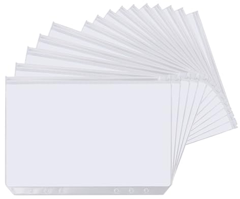 A5 Löcher Binder Taschen,20 PCS PVC Dokumententasche A5 Abheftbar Wasserdichter Kunststoff Budget Binder Taschen 6-Loch Bindertaschen Transparent Loseblatt Taschen für Büro Schreibwaren