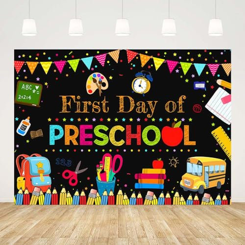 AIBIIN Hintergrund für den ersten Tag der Vorschule, Fotografie, Schulanfang, für Kinder, Aufschrift Welcome Back to School, Banner, Zubehör, Taschen, Bleistifte, Bus, Dekorationen, Hintergrund,