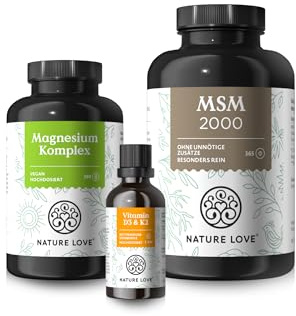 NATURE LOVE Knochen & Beweglichkeit Set - D3 + K2, MSM & Magnesium | Vitamin D3+K2 und MSM Tabletten mit Vitamin C & Magnesium Komplex - Optimal für deine Knochen & Beweglichkeit - Hochdosiert