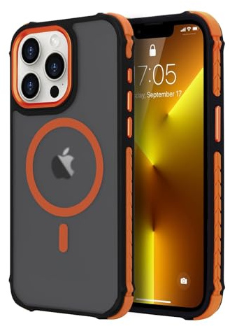 LLZ.COQUE for iPhone 13 Pro Matte Case Compatible with Magsafe Orange | Translucent Back Magnetic Phone Case, Military Grade Drop Protection, Rugged Shockproof Anti-Slip Durable Cover, Orange