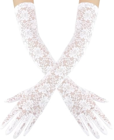 Fancy Dress White Lace Gloves - 1PCS Elbow Length, Women's Long Gloves for Halloween