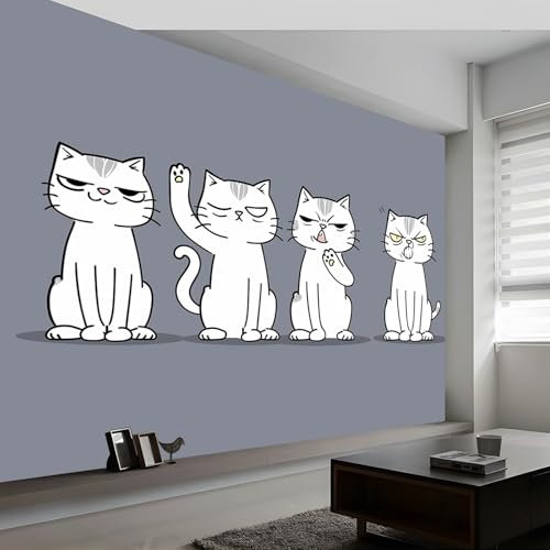 Papier Peint Intissé Chat Animal de Style Dessin Animé, Papier Peint Photo HD Fresque Murale Style Dessin Animé pour Salon Chambre ou Cuisine Restaurant 250 x 175 cm (L x H) Décoration Murale Fresque