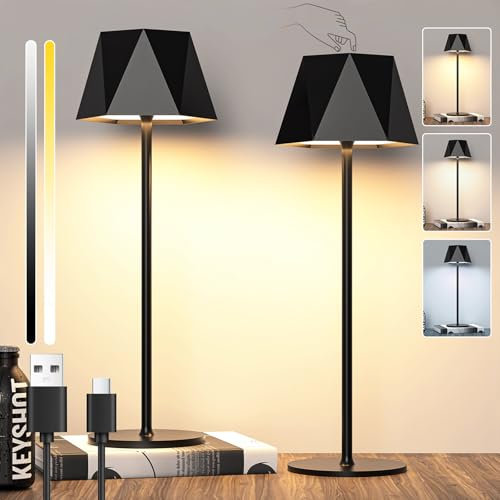 2 Stück LED Dimmbare Akku Tischlampe Kabellose Touch Tischleuchte, Wiederaufladbar Akku Tischlampe mit USB-C, IP44 Wasserdicht Metall LED Tischleuchte für Outdoor und Indoor, 5600mAh, 5W, Schwarz