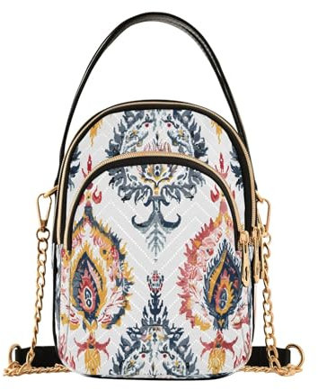 Mnsruu Ikat Crossbody-Tasche mit Blumenmuster, Paisley-Stickerei, für Damen, Umhängetasche, Geldbörse, Handytasche, Reisekette, Geldbörsen, Schultertaschen, Ikat Floral Paisley Embroidery,
