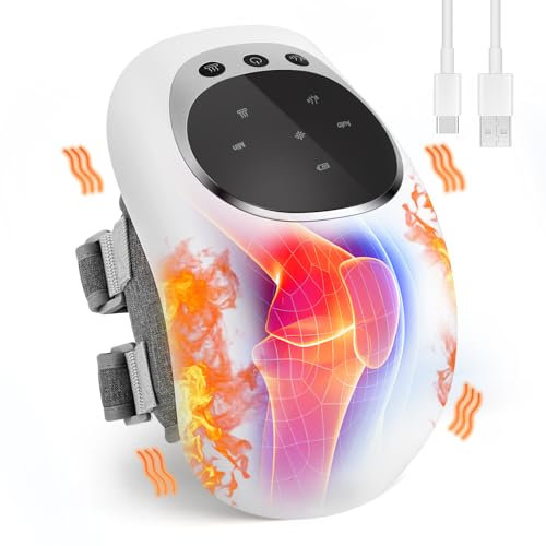 Knie-Massagegerät mit Infrarot, 3 Wärmestufen & Vibrationsmassage, Kabelloses Knie Massagegerät Arthrose Schnurloses mit LED-Bildschirm zur Linderung von Knieschmerzen, Arthritis, Knee Massager
