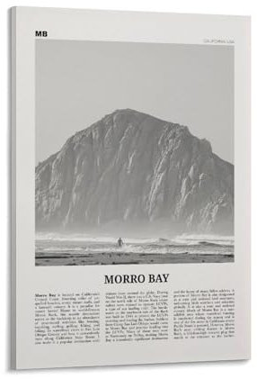 LZTEN Morro Bay Print Black And White Beach, Morro Bay Wall Art, Morro Bay Poster, Morro Bay Photo, California, USA, USA, Nordamerika, Leinwandwand