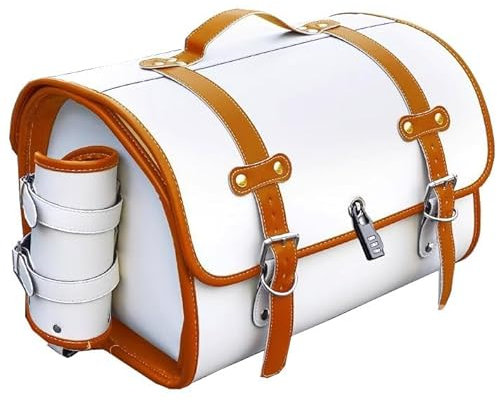 PUBIBD Motorrad Hecktasche für Harley Davidson Dyna Street Bob 2006-2024, wasserdichte Leder Motorrad Pannier Satteltasche Reisetasche, 33L Große Kapazität Motorrad Werkzeugtasche,E White+Brown