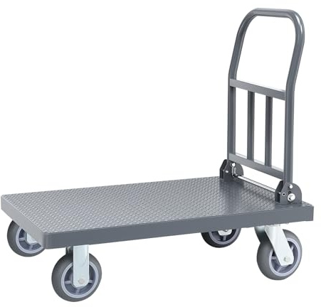 Bai You Mei Schwerlast Faltbarer Transportwagen 500kg, Rollwagen Metall Klappbar Plattformwagen Vollgummireifen Handwagen Transporthilfe mit Lenkrollen Lastenwagen 90x60cm Trolley Transport Wagen