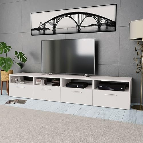 IKAYAA Mueble para TV de 190 cm, Mueble de TV, Armario Bajo, Muebles de Salón, Aparador TV Salón, Mueble TV Salon, Diseño Moderno, Elegante, Blanco Mate, 190 x 35 x 36 cm