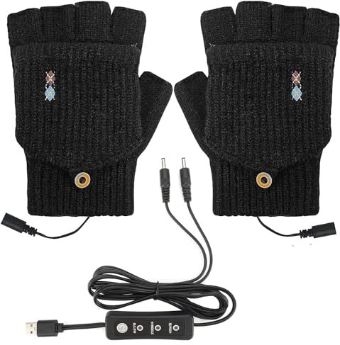 beseloa USB Beheizte Handschuhe für Damen und Herren, Waschbare Voller und Halber Finger Abdeckung Stricken Handschuhe Fäustling, Doppelseitig Heizung (43-55 ℃) Handwärmer für Indoor und Outdoor