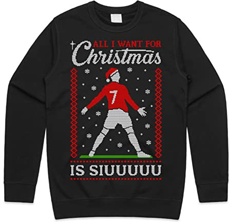 Sanfran Clothing All I Want For Christmas Is Siuu Xmas Sweatshirt Ronaldo Siu Portugal Football World Cup Jumper Sweater Age 12 / Black