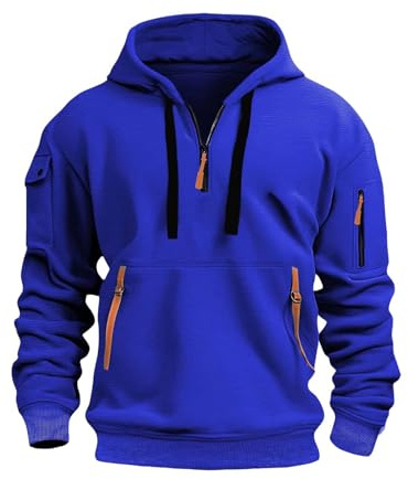 CCOOfhhc Sweatshirt Herren Y2k Kapuze Sweatshirt Mit Halbem Reißverschluss Hoodie Basic Herrenpullover Longsleeve Mit Taschen Kordelzug Streetwear Sportlicher Winter Dicke Pulli Damen