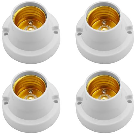 Powice Lot de 4 douilles de lampe E27, culot E27 à visser, douilles de lampe E27 universelles, adaptateur pour ampoules LED, blanc