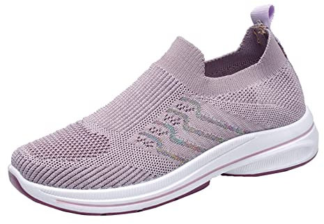 Mesh Running Tempo Libero Sport Casual Scarpe Piatte All'aperto Trainer Fitness Scarpe Traspirante Scarpe Da Ginnastica Donna Scarpe Da Ginnastica Donna Sneakers Calzini Donna, Lilla, 37 EU