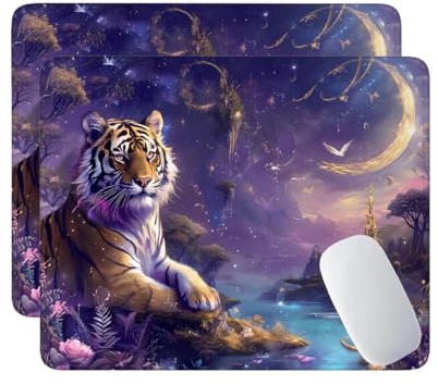 Mauspad, 2 Pack Mousepad 240x200x3 mm, wasserdichte Gaming Mauspad Mausmatte mit vernähte Kanten, rutschfeste Gummiunterseite, Glatte Oberflächen, Geeignet für Computer, Laptop und PC (Tiger) E-605