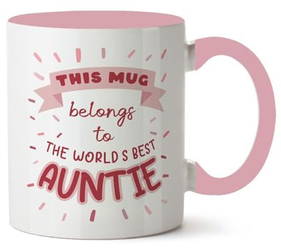 Bang Tidy Clothing World's Best Auntie Novelty Coffee Mug for Her, Mum Best Friend Birthday Gift Ideas, Aunty Friend Keepsake Present, Womens Special Sentimental Gifts - Apink