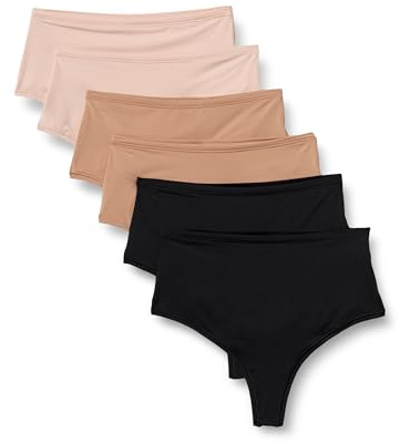 Amazon Essentials Strings en Microfibre, String Ficelle ou String Taille Haute Femme, Lot de 6