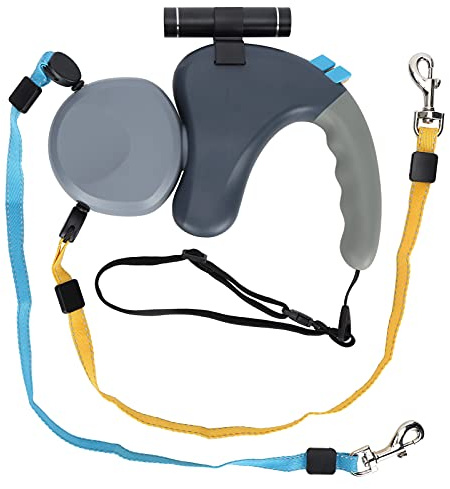 360° Rotating Retractable Double-Head Dog Leash with LED Light (Grey)