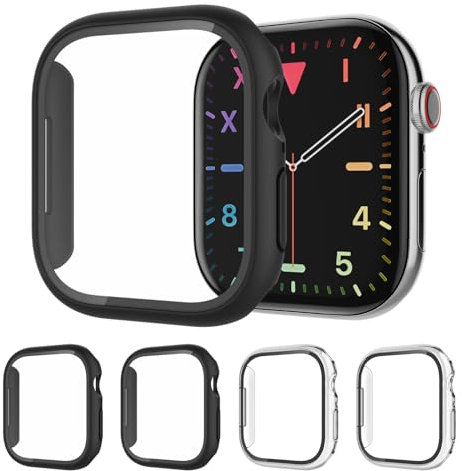 AOTUAO 4 Pezzi Cover Compatibile con Apple Watch Series 10 46mm con Vetro Temperato, iWatch Case Protettore Schermo e Protettiva Custodia per Apple Watch Series 10 46mm (2 Nero 2 Trasparente)