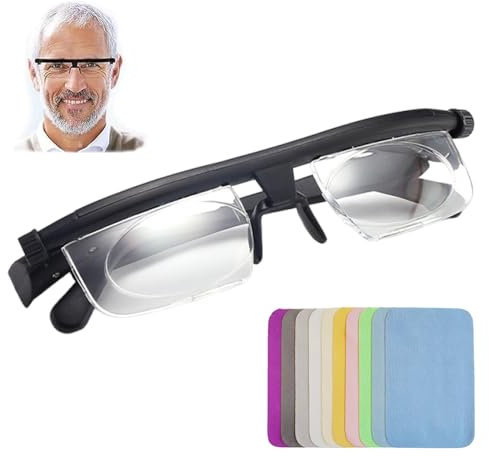 WORUIB Distance Glasses, Adjustable Glasses, Long Distance Glasses 1 Pcs Adjustable Glasses Dial Vision Focus Reading Glasses for Reading and Distance Vision with 10 Pcs Cleaning Cloth
