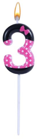 Pink Black Birthday Candles for Girls, Cartoon Mouse Number Candle Cake Toppers Cute Cupcake Decor Pink Mouse Themed Birthday Decorations Party Supplies (Number 3)