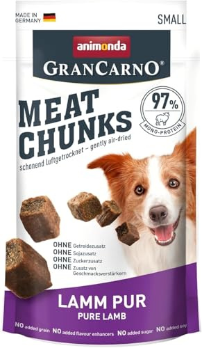 Grancarno Meat Chunks Lamm Pur (60 g), purer Fleisch Premium Hundesnack von animonda für kleine Erwachsene Hunde, getreidefreie Hundeleckerlis für ausgewachsene Hunde (Packung mit 5)